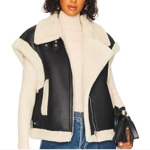 Blank NYC Faux Leather Sherpa Grunge Cozy Boxy Vest Sz S Black